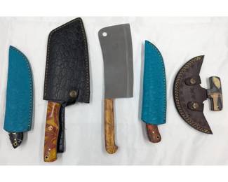 5Pc Hand Made Damascus Steel Knives And Sheathes