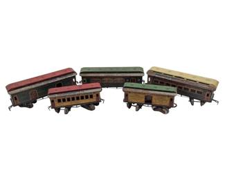 Lot Of 5 Vintage Ives Railway Lines Limited Vestibule O-Gauge Tinplate Baggage And Passenger Cars