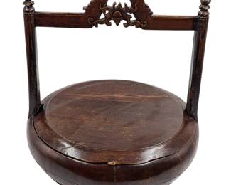 Large Antique Chinese Carved Wood Lidded Basket, Possibly A Rice Bucket