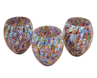 Lot Of 3 Midcentury Murano Millefiori Glass Lamp Shades