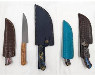 5Pc Hand Made Damascus Steel Knives And Sheathes