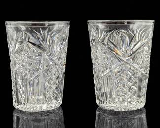 Pair Of Vintage American Brilliant Period Cut Glass Tumblers, Signed Libbey