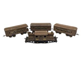Vintage Ives Railway Lines 3255 O-Gauge Electric Locomotive With 3 Tinplate Passenger Cars