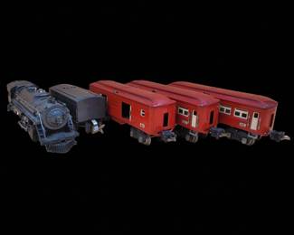 Vintage Lionel 1666 Gunmetal Steam Locomotive 5Pc Red Passenger Set Circa 1930s