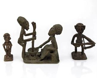 Lot Of 3 African Ashanti Brass Figural Counterweights Used For Weighing Gold