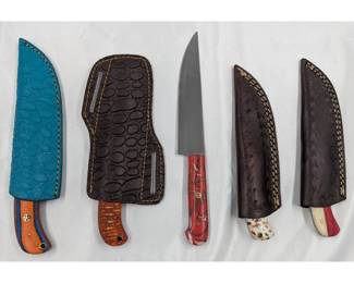 5Pc Hand Made Damascus Steel Knives And Sheathes