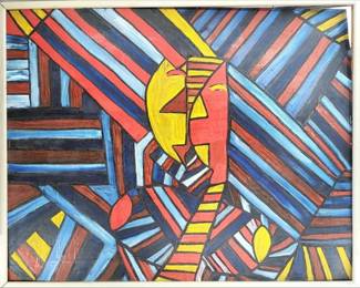 Large Local Florida Artist John Scherer Oil On Cardboard Abstract Painting