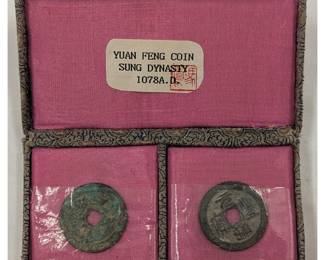 Pair Of Chinese Song Dynasty Yuan Feng Coins In Decorative Case