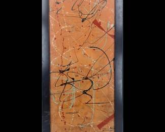 Abstract Expressionist Wood Panel Painting In The Style Of Jackson Pollock