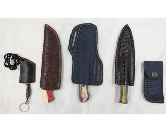 5Pc Hand Made Damascus Steel Knives And Sheathes