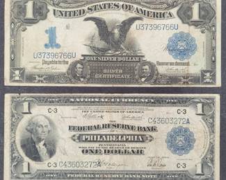 1899 Series $1 "Black Eagle" Silver Certificate And 1918 Series $1 C-3 Federal Reserve Note