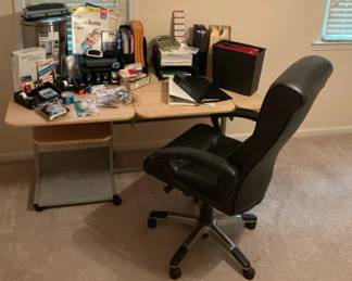 Desk With Chair And Office Supplies