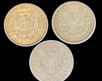 A Grouping Of 3 Morgan Silver Dollars Various Dates, Ungraded.