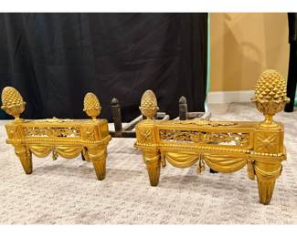 French Ormolu Bronze Pair Of Andirons, Very Important Pair Dating From The 1700’s