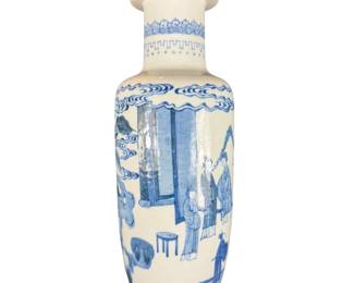 A Fine Chinese Kangxi Style Blue And White Porcelain Vase, Qing Dynasty