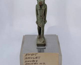 An Old Egyptian Anubis Amulet Mounted On Stand