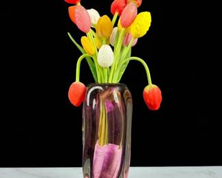 Amazing Art Deco Hand Blown Art Glass Tulip Flowers Ca 1920 in Murano Vase