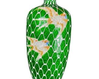 Rarest Form Meiji Period Ginbari Enamel Vase With Birds Meiji Period