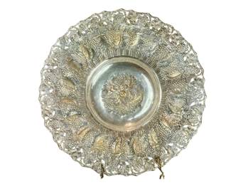 Large Footed Gold Washed Solid .900 Silver With Fruit And Grape Leaves Design, 1700 Grams