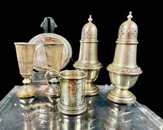 A Grouping Of 6 Piece Sterling Silver Objects Various Sizes