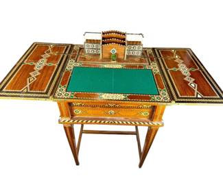 Rare Inlaid 19th Century Syrian Damascus Metamorphic Writing Desk, Circa 1880, Signed