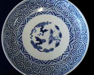 Japanese Blue And White Porcelain Charger With Six Character Marks