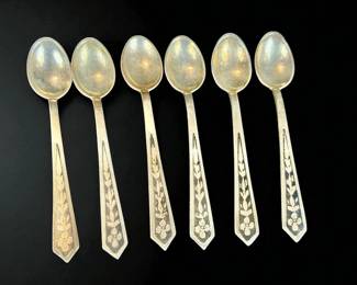 Russian Antique Nielo Sterling Silver Spoon Set Of 6, Total Weight 83 Grams