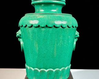 A Fine Antique Green Glazed Chinese Lidded Jar, Yixing Clay With Impressed Mark