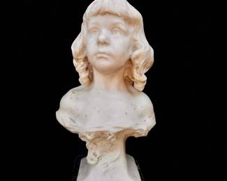 Antique French Carera Marble Carved And Signed Bust Of A Young Girl
