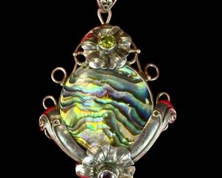 Vintage Sterling Silver Pendant With Amethyst And Citrine Cut Stone, Black Mother Of Pearl Backing