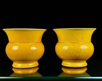 Pair of Chinese Imperial Yellow Glazed Pots With Marks