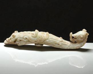 A Large Chinese Carved Jade Belt Hook Qing Dynasty