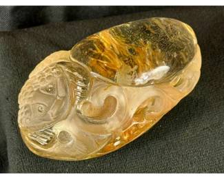 Chinese Carved Rock With Gold Infused Natural Inclusions, Toggle With Frog
