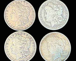 A Grouping Of 3 Morgan Silver Dollars Various Dates, Ungraded, Plus 1