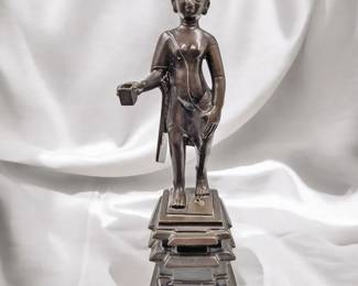 An Antique Bronze Statue Of An Indian Woman / Goddess Standing On A Pagoda