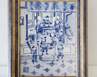 A Beautiful Chinese Blue And White Scenic Porcelain Plaque With Seal Mark