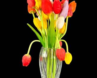1930 German Art Deco Hand Blown Art Glass Collection Of 30 Tulips & Waterford Vase