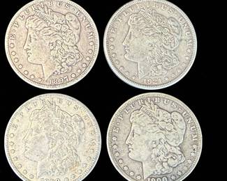 A Grouping Of 4 Morgan Silver Dollars Various Dates, Ungraded.