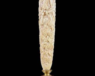 Antique Carved Bone Wax Seal With Floral Relief, Circa 1890