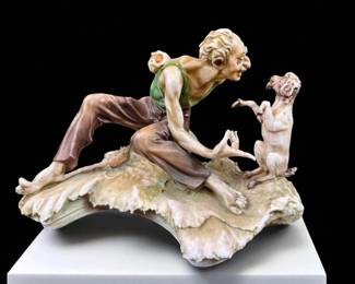 Signed Antonio Borsato 1911-82 Italian Porcelain Figure Man With A Dog