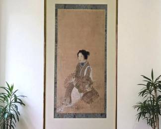 19th Century Scroll Painting Depicting A Woman In A Landscape, Circa 1820 Edo Period
