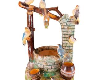 Antique French Majolica Bird Wishing Well Flower Holder Cache Pot, Jerome Massier, Circa 1880