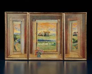 RARE American New York-Lilian MacKendrick 1906-1987 Landscape Painting, 3 Panels