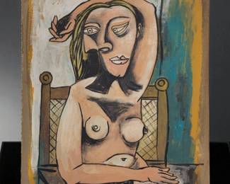 Pablo Picasso 1883-1973 "WOMAN IN A CHAIR" Nude Signed Lower Right