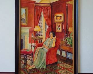 American New York-Lilian MacKendrick 1906-1987 O/C Interior Painting "Seated Lady"