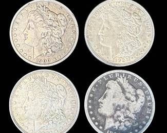 A Grouping Of 4 Morgan Silver Dollars Various Dates, Ungraded.