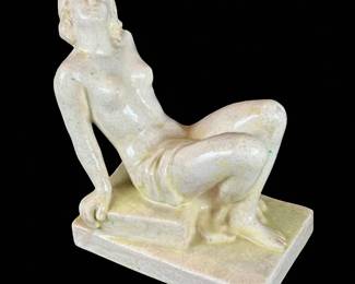 1930 French Art Deco Figure Titled "FEMME ASSISE" Crackle Glaze Finish
