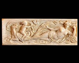 RARE 18th Century French Or Italian Carved Bone Plaque Depicting Allegorical Figures