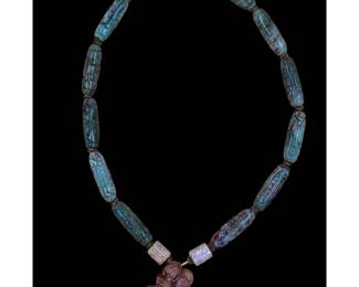 Antique Chinese Jade Carved Necklace Comprising 14 Elongated Nephrite Beads