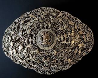 Antique Straits Chinese Peranakan Malaysia High Quality Silver Belt Buckle, Circa 1880, 76 Grams
